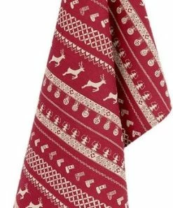 Uitgang ???? Clayre & Eef Theedoek 50x85 Cm Rood Beige Katoen Rechthoek Kerst Vaatdoek Keukendoek Schotelvod ????