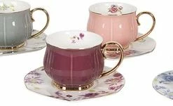 Uitgang ???? Clayre & Eef Kop En Schotel Set Van 6 250 Ml Meerkleurig Porselein Rond Bloemen Servies Cadeau Voor Haar Cappuccino ????