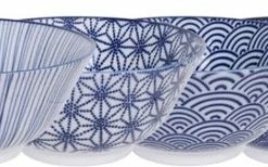 Aanbiedingen ???? Tokyo Design Studio, Nippon Blue Assorted Designs Tayo Bowl 15.2x6.7cm 500ml Set Van 4 Kommen ????