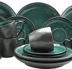 Gloednieuw ???? Merkloos Koffieset Leros Reactive Glaze Blauwgroen 18-delig ????
