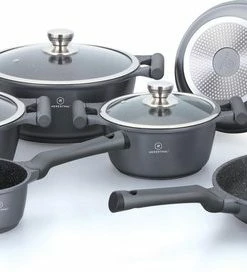 Korting ???? Herenthal Inductie Pannenset - Luxe 10-delige Koekenpannenset - Voor Alle Warmtebronnen - Met Glazen Deksels En Koudgrepen - Grijs ????