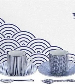 Hete verkoop ???? Tokyo Design Studio Nippon Blue Espresso Serviesset- 4 Personen - 12 Stuks - Porselein ????