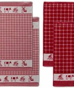 Goedkoop ✨ DDDDD Dutchie - 2x Theedoek + 2x Keukendoek - Red ????