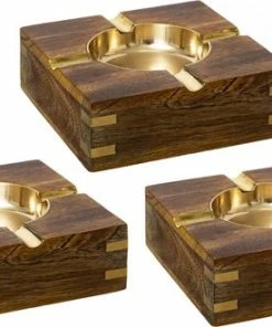 Beste Pirce ???? Atmos Fera Terras Asbak Vierkant Metaal/hout 10 X 4 Cm Goud - Buiten Asbakken ???? -Bourgogne Shop 550x330