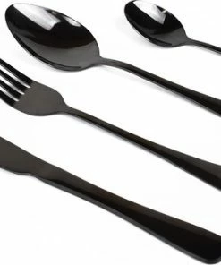 Uitgang ✔️ Dymund Bestekset - 6 Persoons Bestek - (24-delig) - Glans Besteksets - Incl. Bestekbak - RVS - Zwart ???? -Bourgogne Shop 550x348
