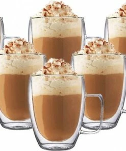Aanbiedingen ⭐ TEKZEN Dubbelwandige Glazen Met Oor – Koffieglazen - Theeglazen – 350ml – 6 Stuks – Cappuccino Glazen - Latte Macchiato Glazen ????