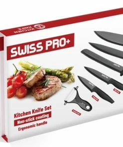 Goedkoop ???? Swiss Pro+ - Keukenmessen Set-koksmessen Set-messensets Zwart-keuken Accessoires-vleesmessen-koksmes-messenset-keramische Messen-dunschiller-pizzasnijder-mes-broodmes ???? -Bourgogne Shop 550x364 3