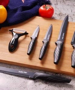 Goedkoop ???? Swiss Pro+ - Keukenmessen Set-koksmessen Set-messensets Zwart-keuken Accessoires-vleesmessen-koksmes-messenset-keramische Messen-dunschiller-pizzasnijder-mes-broodmes ???? -Bourgogne Shop 550x366 141