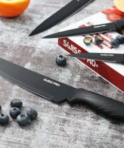Goedkoop ???? Swiss Pro+ - Keukenmessen Set-koksmessen Set-messensets Zwart-keuken Accessoires-vleesmessen-koksmes-messenset-keramische Messen-dunschiller-pizzasnijder-mes-broodmes ???? -Bourgogne Shop 550x366 143