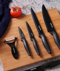 Goedkoop ???? Swiss Pro+ - Keukenmessen Set-koksmessen Set-messensets Zwart-keuken Accessoires-vleesmessen-koksmes-messenset-keramische Messen-dunschiller-pizzasnijder-mes-broodmes ???? -Bourgogne Shop 550x366 145