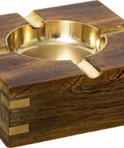 Beste Pirce ???? Atmos Fera Terras Asbak Vierkant Metaal/hout 10 X 4 Cm Goud - Buiten Asbakken ????