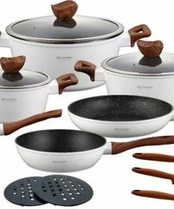 Beste Verkoop ⌛ EDENBERG Edënbërg White Line -15-delige Luxe Pannenset Van Gesmeed Aluminium ????