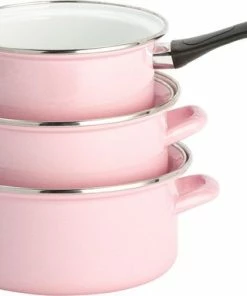 Begroting ???? Lite-Body Pannenset - 3-delig - 2 Kookpannen & 1 Steelpan - Emaille - Serafijn Roze ???? -Bourgogne Shop 550x383 1