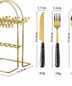 Goedkoopste ???? Levabe Keramisch 24 Delig Bestek Set - Goud - 6 Persoons - Gouden Bestek Set - Mes Vork Lepel - Vaatwas Bestendig - Tafelbestek - Goud Zwart ✨ -Bourgogne Shop 550x401 1