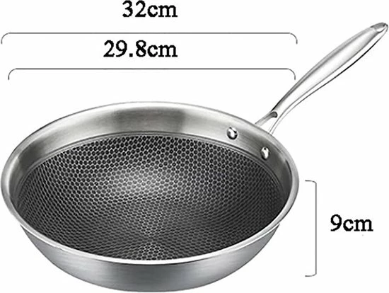 Uitgang ✨ MONOO Luxe Honingraat Wokpan Met Deksel - 32cm - Inductie - Compound Steel Wok ???? 13 Uitgang ✨ MONOO Luxe Honingraat Wokpan Met Deksel - 32cm - Inductie - Compound Steel Wok ???? - Afbeelding 13