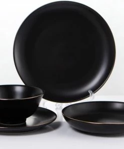 Goedkoop ???? Hakal Serviesset 24-delig 6 Personen - Zwart-Goud ⌛