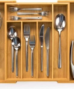 Flash-uitverkoop ???? Budu Uitschuifbare Bamboe Bestekbak #33,5 (33,5 Cm Diep) - Bestekcassette Hout - Besteklade - 33,5 X 28 - 45 Cm - 5/7 Vakken ????