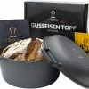 Begroting ⭐ Gietijzeren Pan Chefarone | Braadpan | Inclusief Deksel | Kookpan Voor Alle Warmtebronnen | Geëmailleerd Zwart | Kookpot | Ø 24CM | 3.5L ????