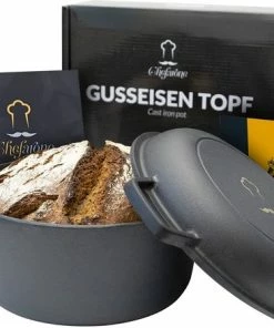 Begroting ⭐ Gietijzeren Pan Chefarone | Braadpan | Inclusief Deksel | Kookpan Voor Alle Warmtebronnen | Geëmailleerd Zwart | Kookpot | Ø 24CM | 3.5L ????