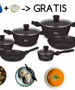 Groothandel ⭐ Royal Swiss - Pannenset 21-delige - Inductie - Steengoeden Pannensets - 10 Afneembare Handgreep - Glazen Deksel - Geschikt Voor Oven - PFAS-vrij - Schort En Sponsvrij GRATIS Zwart ????
