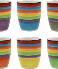 Beste Pirce ???? Studio Tavola Tavola - Koffiemokken - Zonder Oor - Kleurrijk - Aardewerk - 160Ml - 6 Stuks - Mykonos ???? -Bourgogne Shop 550x446