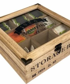 Beste Pirce ???? Merkloos MDO Theedoos - Theedoos Met Transparante Deksel - Luxe Theekist Met 9 Vakken - 9 Vaks Theedoos - Theebox Doorzichtig Voor 120 Zakjes Of Losse Thee - Hout ⌛ -Bourgogne Shop 550x459 1