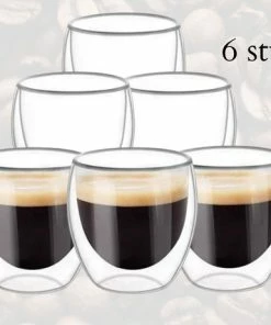 Beste deal ❤️ Merkloos BWA Commerce - Luxe Espresso Kopjes 60 Ml - Set Van 6 - Glaasjes - Espressokopjes Dubbelwandig - Koffiekopjes - Espresso Glazen Zonder Oor ✨
