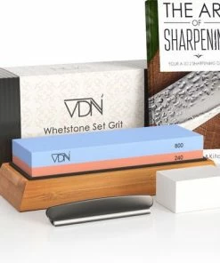 Goedkoop ⌛ Luxe Dubbelzijdige Wetsteen Slijpsteen Set 240 800 Van Edelkorund (18x6x3 CM) Met E-book Voor Messen E.d. Van VDN ✔️