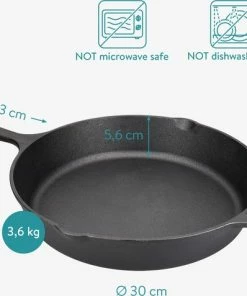Hete verkoop ⌛ Navaris Gietijzeren Koekenpan - Braadpan Van Gietijzer - Ronde Skillet - Geschikt Voor Alle Warmtebronnen - Ø 30 Cm - Ovenbestendig Tot 260 Graden ???? -Bourgogne Shop 550x477