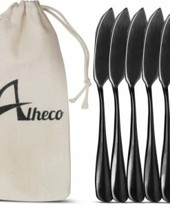 Beste deal ???? Alheco Set Van 6 Botermesjes - Smeermessen - Kleine Mesjes Voor Tapas - 14.5cm - RVS - Zwart ???? -Bourgogne Shop 550x486 3