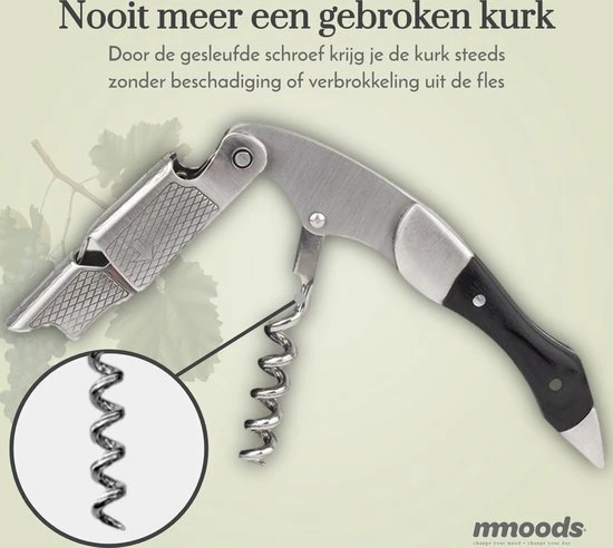 Aanbiedingen ???? Mmoods Kurkentrekker Wijn Zwart - Kelnermes Met Gesleufde Groef – Wijnopener - Sommeliermes – Cadeau ???? 7 Aanbiedingen ???? Mmoods Kurkentrekker Wijn Zwart - Kelnermes Met Gesleufde Groef – Wijnopener - Sommeliermes – Cadeau ???? - Afbeelding 7