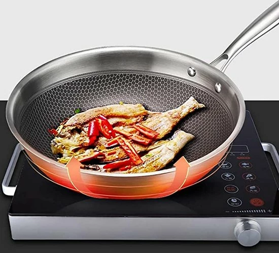 Uitgang ✨ MONOO Luxe Honingraat Wokpan Met Deksel - 32cm - Inductie - Compound Steel Wok ???? 4 Uitgang ✨ MONOO Luxe Honingraat Wokpan Met Deksel - 32cm - Inductie - Compound Steel Wok ???? - Afbeelding 4