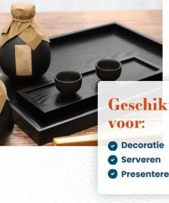 Coupon ???? MIRO. MIRO Houten Dienblad Vierkant - Decoratieve Dienbladen - Serveerblad - Sierblad - 44 X 32 CM - Zwart ???? -Bourgogne Shop 550x509