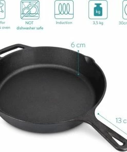 Hete verkoop ⌛ Navaris Gietijzeren Koekenpan - Braadpan Van Gietijzer - Ronde Skillet - Geschikt Voor Alle Warmtebronnen - Ø 30 Cm - Ovenbestendig Tot 260 Graden ???? -Bourgogne Shop 550x511 1
