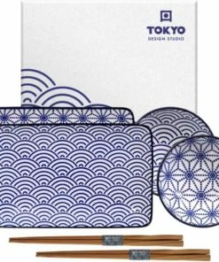 Gloednieuw ???? Tokyo Design Studio Nippon Blue Sushiserviesset - Porselein - 6 Delig - 2 Persoons ????