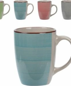 Aanbiedingen ???? Excellent Houseware Set Van 4x Stuks Luxe Gekleurde Stoneware Bekers/koffiekopjes 270 Ml - Kopjes/koffiebekers ????