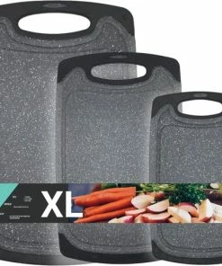 Korting ???? HomeShopXL 3 Delige Kunststof Snijplanken Set Zwart Met Antislip Handvaten – Met Grote Snijplank Van 40x24cm ❤️