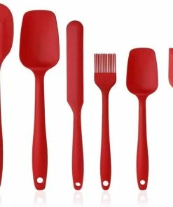 Hete verkoop ⭐ Vicloon Siliconen Keukenhulpen, 6 Stuks Siliconen Spatels Bevatten Soeplepel, Bakborstel, Spatel, Hittebestendig & Anti-aanbak, Een Kern Van Roestvrij Staal En Naadloos Eendelig Design (rood) ????