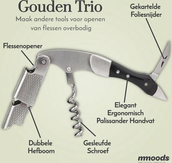 Aanbiedingen ???? Mmoods Kurkentrekker Wijn Zwart - Kelnermes Met Gesleufde Groef – Wijnopener - Sommeliermes – Cadeau ???? 2 Aanbiedingen ???? Mmoods Kurkentrekker Wijn Zwart - Kelnermes Met Gesleufde Groef – Wijnopener - Sommeliermes – Cadeau ???? - Afbeelding 2