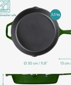 Groothandel ✨ Navaris Gietijzeren Koekenpan - Geëmailleerde Pan Van Gietijzer - Ronde Skillet - Geschikt Voor Alle Warmtebronnen - Ø 30 Cm - Met Handvat - Groen ???? -Bourgogne Shop 550x525 3
