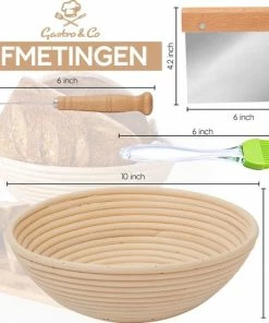Groothandel ❤️ Gastro & Co® Rijsmandje Met Uitneembaar Linnen Deegkleed - Inclusief Decoratiemes / Deegschraper / Siliconen Bakborstel - Ø 22cm - Rotan Hout Rijsmand Banneton Rond - Geschikt Voor Gisten & Deeg Rijzen Van Desembrood / Zuurdesem - Brood Bakken ???? -Bourgogne Shop 550x528 2