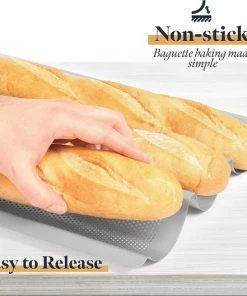 Coupon ✔️ PRETEX GOURMEO Stokbrood Bakjes Voor 3 Baguettes Met Anti-aanbaklaag - 38.5cm X 28.5cm - Franse Baguette Brood Bakplaat - Makkelijk Te Gebruiken En Poetsen 1 Backblech Für 3 Baguettes Zilver ???? -Bourgogne Shop 550x528