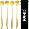 Nieuw ✔️ Fako Bijoux® - 4 Lange Lepels Bloem Motief - Latte Macchiato - Longdrink - Cocktail - Dessert - IJs - Koffie - Goud - 4 Stuks - Bewaarzakje ????