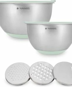 Beste Pirce ???? Navaris Roestvrijstalen Kommen Met Deksel - Set Van 2 Mengkommen Met Deksels En 3 Raspen - 1,4L En 4,7L Slakommen Met 3 Soorten Raspen - In Mintgroen ???? -Bourgogne Shop 550x535 2