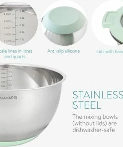 Beste Pirce ???? Navaris Roestvrijstalen Kommen Met Deksel - Set Van 2 Mengkommen Met Deksels En 3 Raspen - 1,4L En 4,7L Slakommen Met 3 Soorten Raspen - In Mintgroen ???? -Bourgogne Shop 550x536 1
