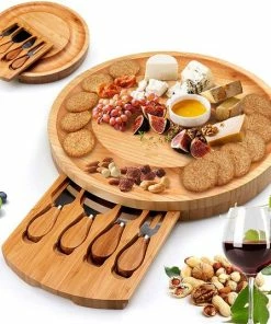 Promo ???? Jawes- Tapasplank Met Mesjes- Bamboe- Kaasplank- Serveerplank- Tapas Plank Met Lade- Borrelplank ????