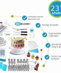 Groothandel ???? Perow Taarten Bak Set - Luxe XXL 237 Delig Set - Bakset Kinderen - Decoratie Set - Taarten En Cake Versieringen - Draaibaar Plateau - Herbruikbare Spuitzak - Cupcake Vormpjes ✔️ -Bourgogne Shop 550x538 1