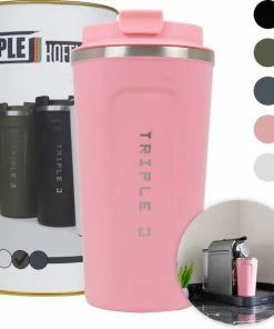Beste Pirce ✨ Triple J TripleJ® - Koffiebeker To-Go - Thermoskan - Thermosbeker - Theebeker - Reisbeker - Travel Mug - RVS - Dubbelwandig - 510ml - Roze ????