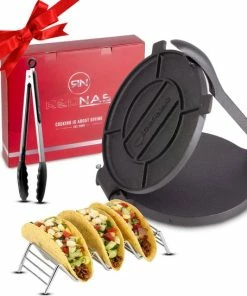 Hete verkoop ???? Rednas Tortilla Pers Pakket - Incl. Giftbox - Sinterklaas Cadeautjes - Taco Pers - Roti Maker - Wrap Pers - Incl. Taco Houder/Keukentang - Gietijzer - Ø 20CM ????