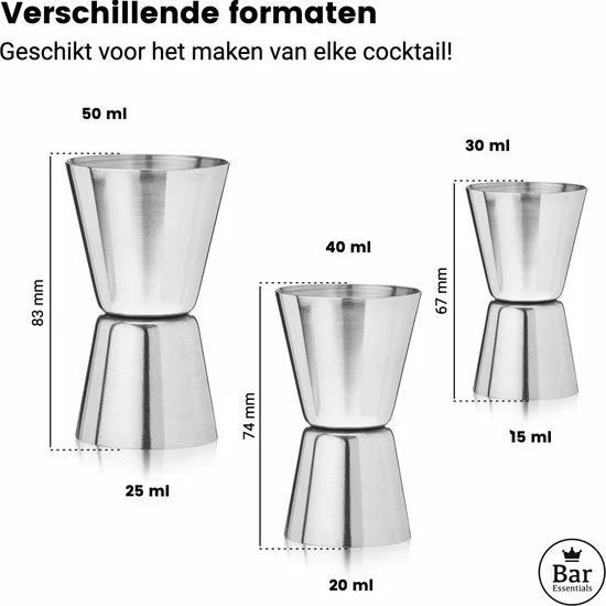 Nieuw ⌛ Bar Essentials® Jigger Set (15-30ml, 20-40ml, 25-50ml) - Drankmaatje - Barmaatje - Cocktailmaatje ✨ 4 Nieuw ⌛ Bar Essentials® Jigger Set (15-30ml, 20-40ml, 25-50ml) - Drankmaatje - Barmaatje - Cocktailmaatje ✨ - Afbeelding 4
